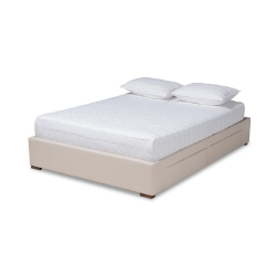 Baxton Studio Leni Modern and Contemporary Beige Fabric Upholstered 4-Drawer King Size Platform Storage Bed Frame